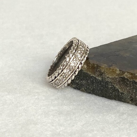 Sterling Silver 925 Chunky Inset Round Cubic Zirconia CZ Wide Band Ring Sz 5.75 - Picture 4 of 16